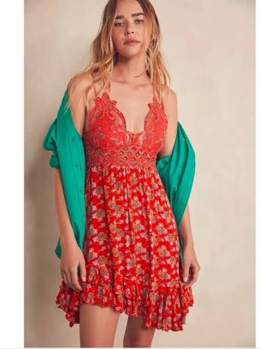 Free People Women's Adella Floral Print Sleeveless Slip Mini Dress